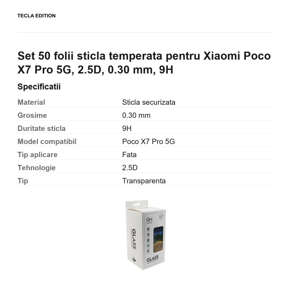 Set 50 folii sticla temperata pentru Xiaomi Poco X7 Pro 5G, 2.5D, 0.30 mm, 9H [3]
