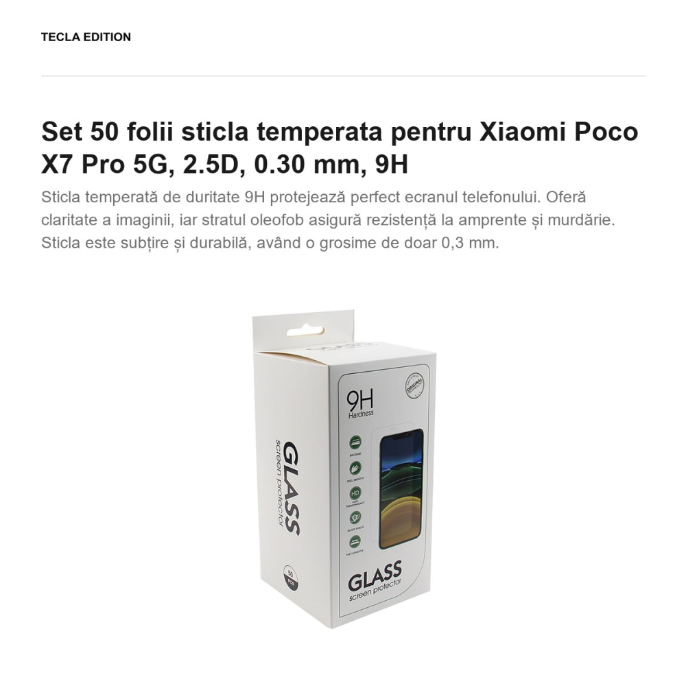 Set 50 folii sticla temperata pentru Xiaomi Poco X7 Pro 5G, 2.5D, 0.30 mm, 9H [2]