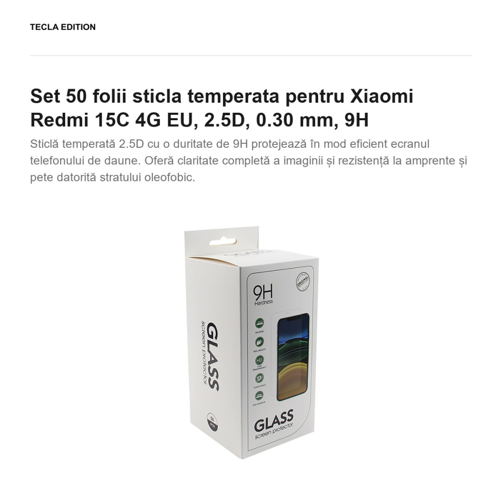 Set 50 folii sticla temperata pentru Xiaomi Redmi 15C 4G EU, 2.5D, 0.30 mm, 9H [2]