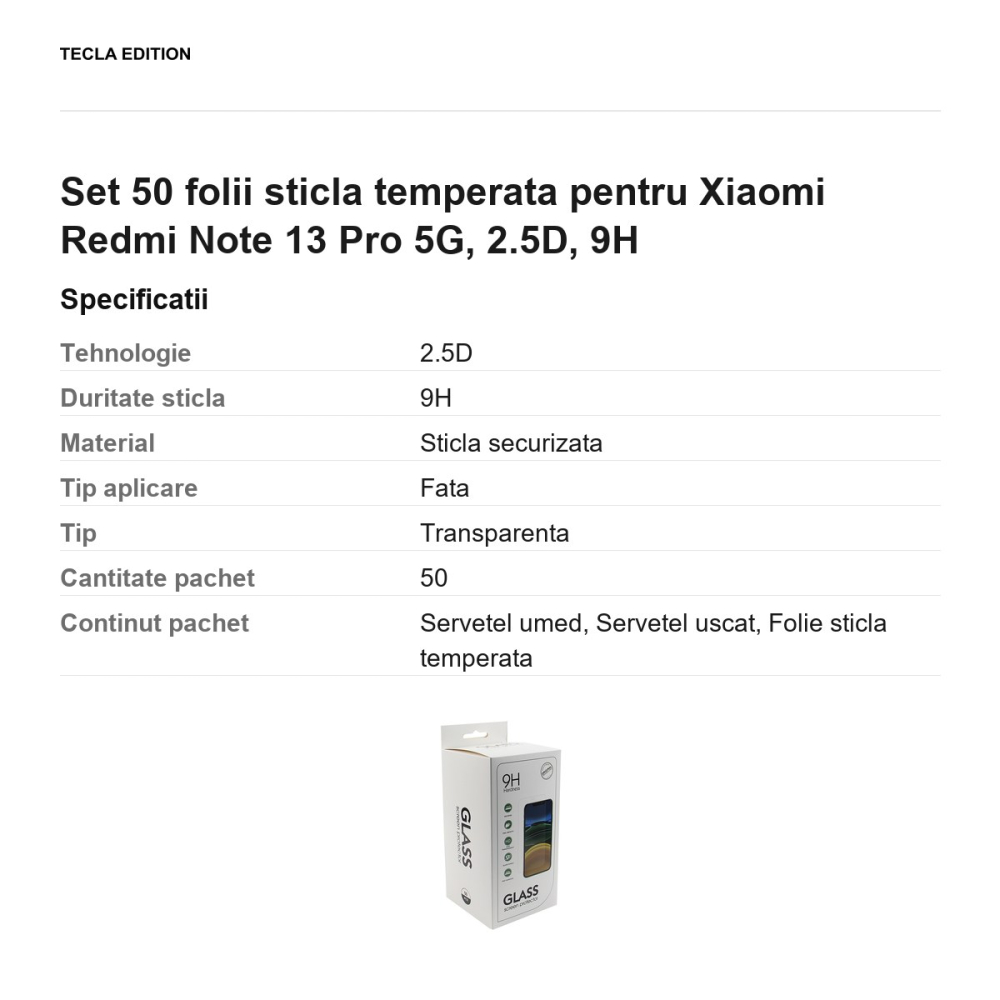 Set 50 folii sticla temperata pentru Xiaomi Redmi Note 13 Pro 5G, 2.5D, 9H [3]