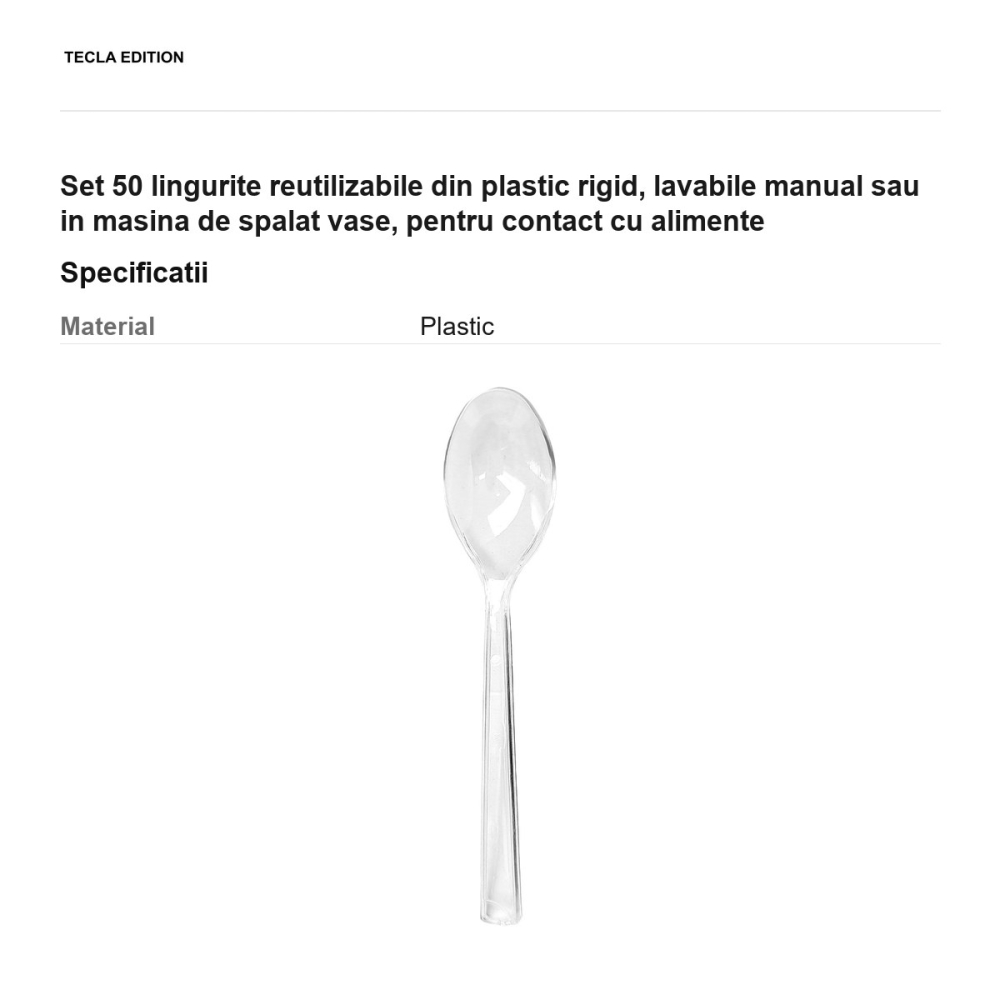 Set 50 lingurite reutilizabile din plastic rigid, lavabile manual sau in masina de spalat vase, pentru contact cu alimente [3]