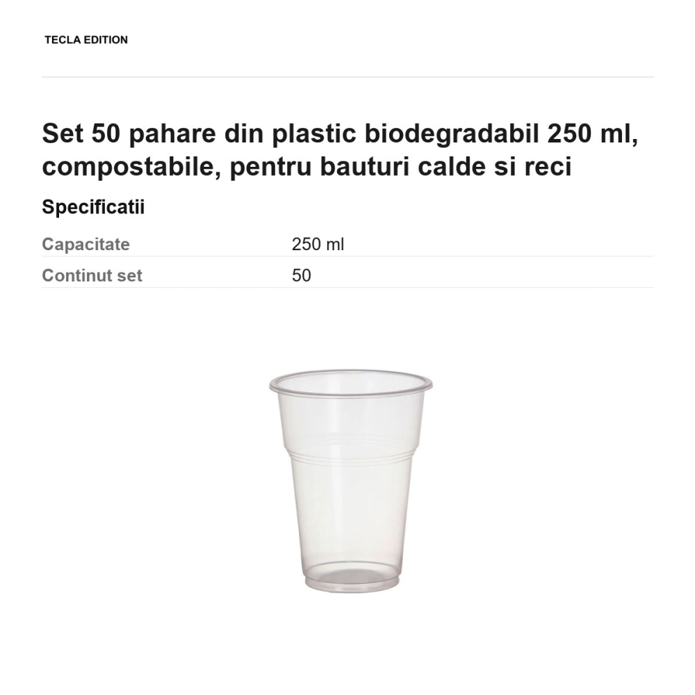 Set 50 pahare din plastic biodegradabil 250 ml, compostabile, pentru bauturi calde si reci [3]
