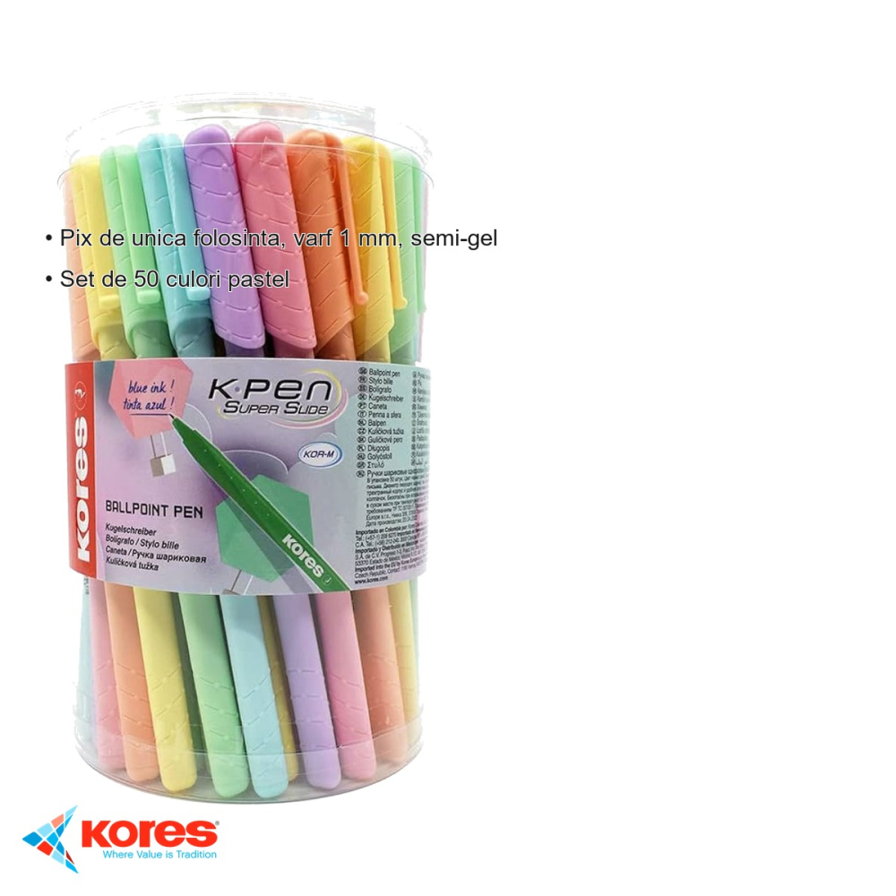 Set 50 pixuri semi-gel Kores, varf 1 mm, culori pastel, de unica folosinta [3]