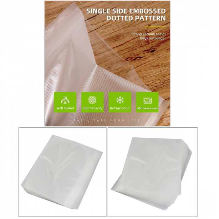Set 50 pungi de vidat gofrate, 20 x 25 cm, fara BPA, rezistente, grosime 100 μm / 330 μm, pentru orice aparat de vidat alimente, ES-96529, transparente [3]