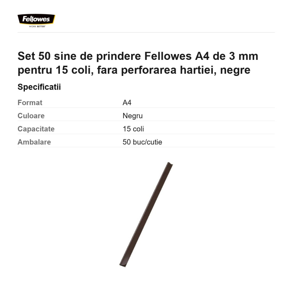 Set 50 sine de prindere Fellowes A4 de 3 mm pentru 15 coli, fara perforarea hartiei, negre [3]