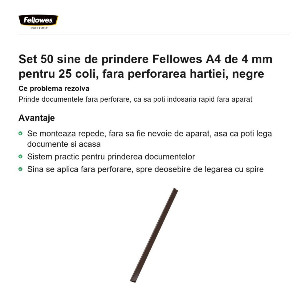 Set 50 sine de prindere Fellowes A4 de 4 mm pentru 25 coli, fara perforarea hartiei, negre [2]