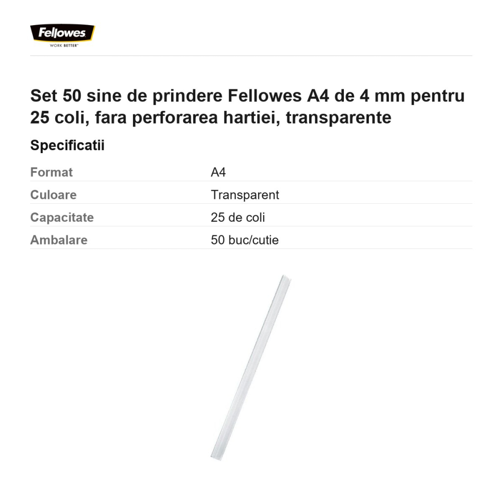 Set 50 sine de prindere Fellowes A4 de 4 mm pentru 25 coli, fara perforarea hartiei, transparente [3]