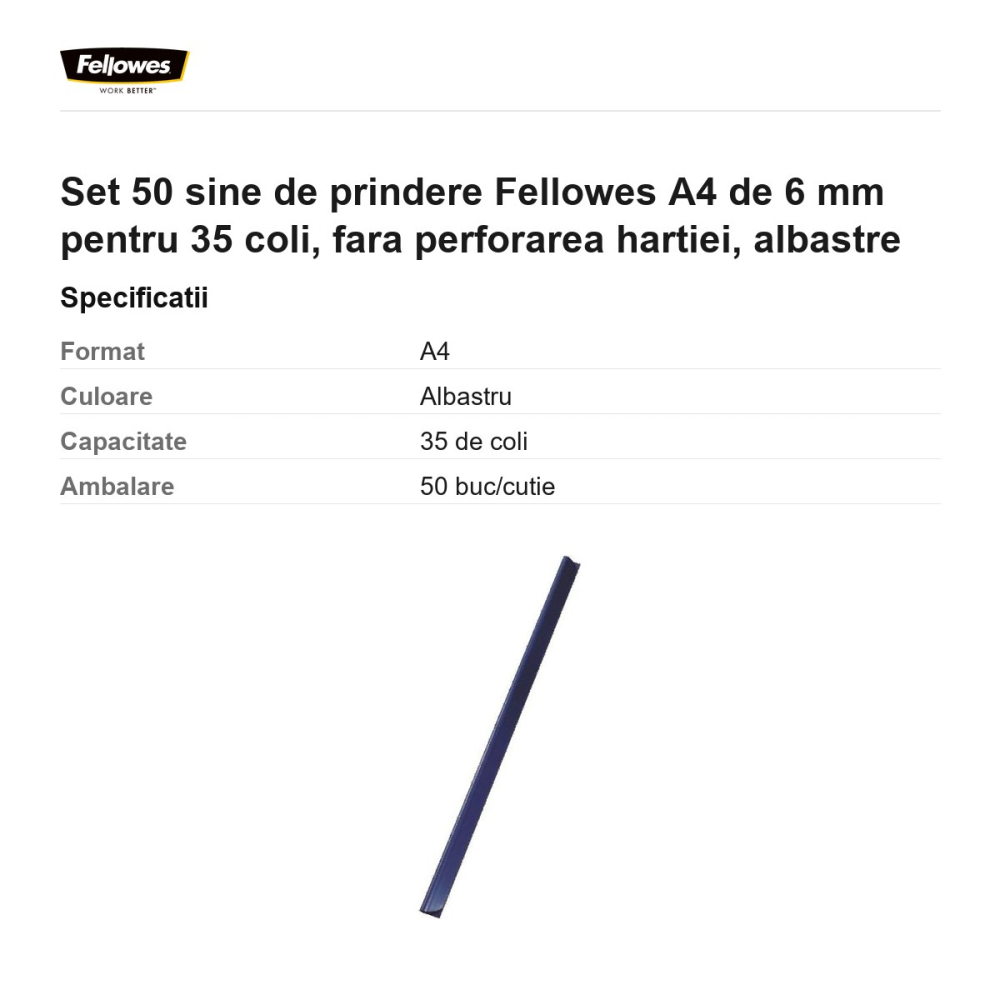 Set 50 sine de prindere Fellowes A4 de 6 mm pentru 35 coli, fara perforarea hartiei, albastre [3]