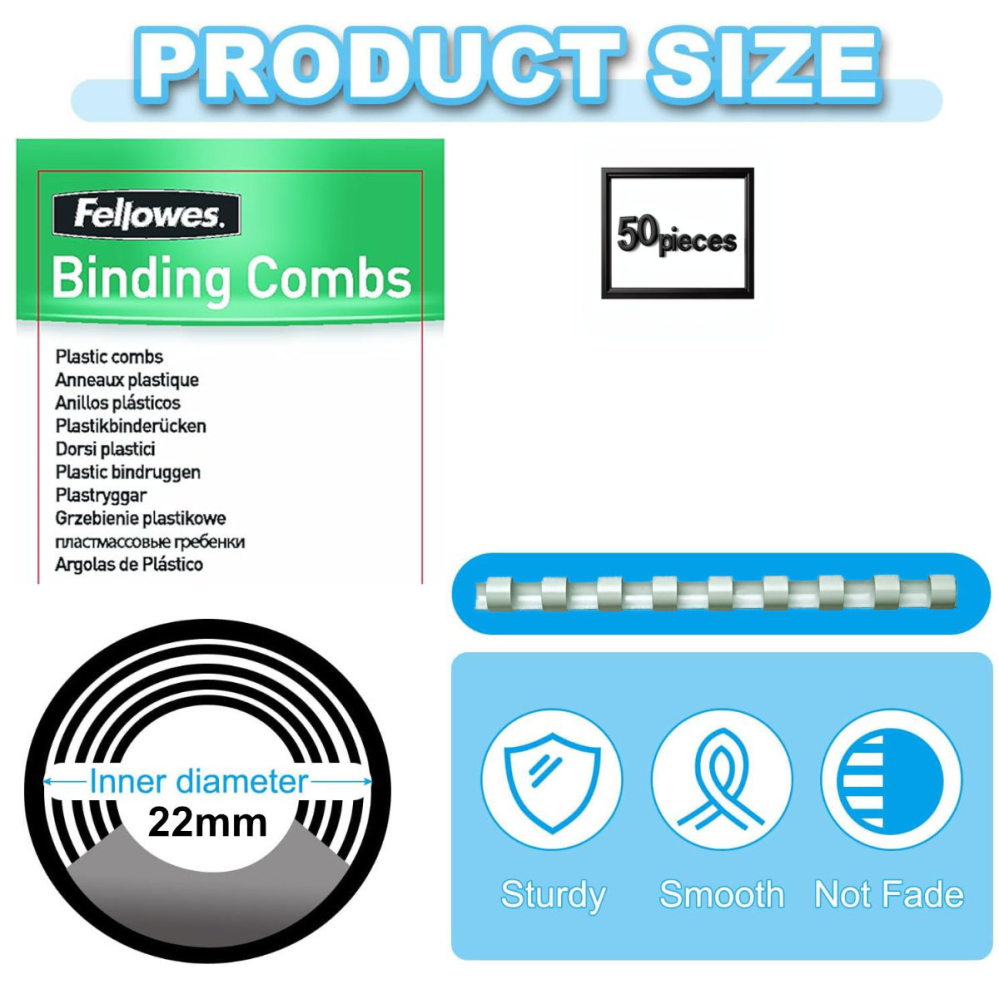 Set 50 spire inele plastic 22 mm alb pentru legat documente A4 pana la 180 coli Fellowes [2]