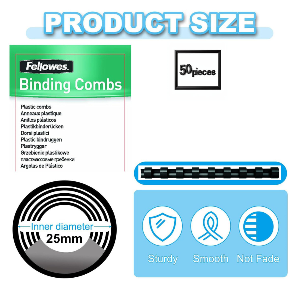 Set 50 spire inele plastic 25 mm negru pentru legat documente A4 pana la 200 coli Fellowes [2]