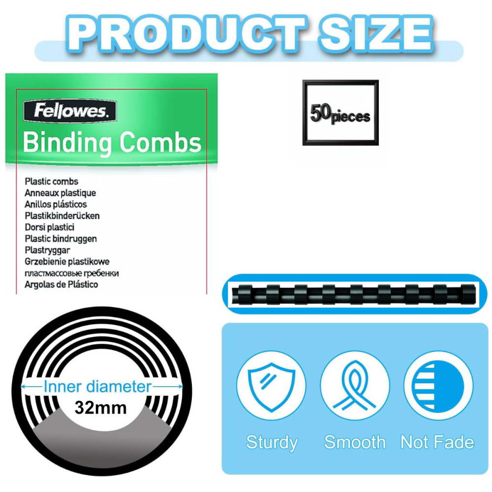 Set 50 Spire plastic 32 mm negru pentru legat documente A4 pana la 280 coli Fellowes [2]