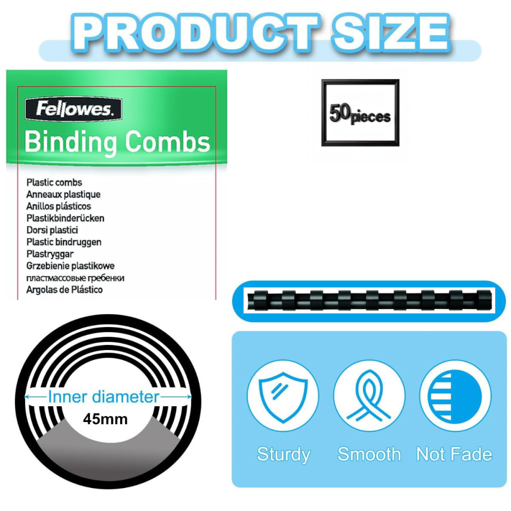 Set 50 Spire plastic 45 mm negru pentru legat documente A4 pana la 410 coli Fellowes [2]