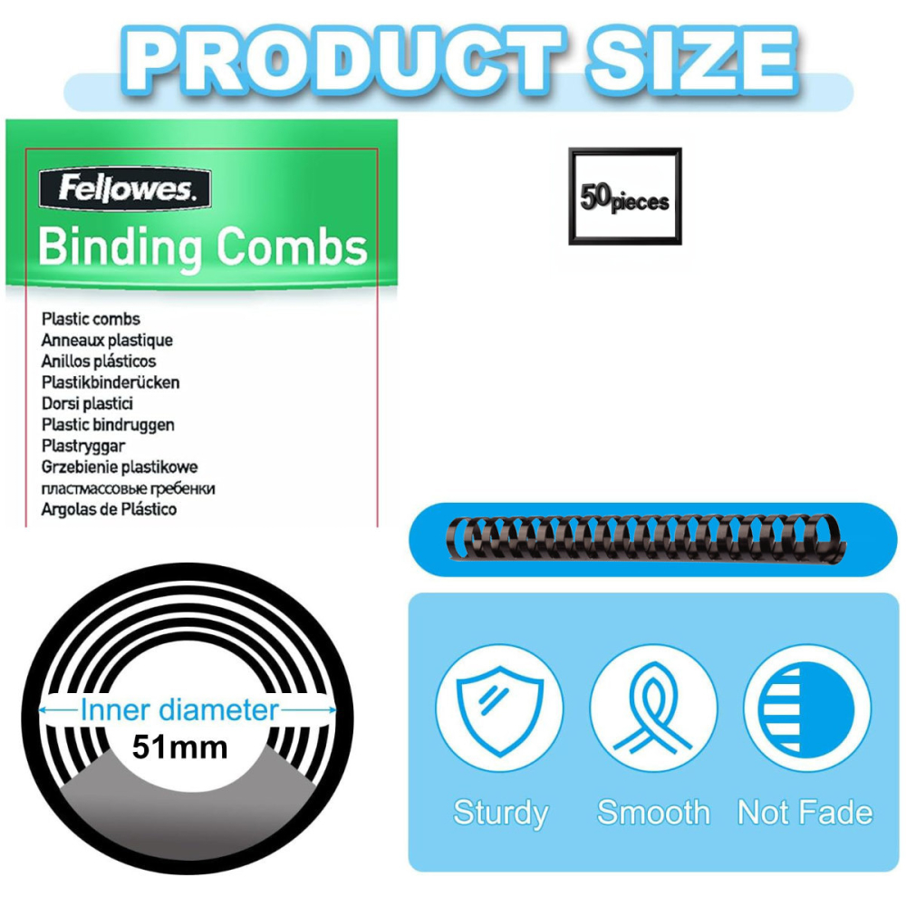 Set 50 Spire plastic 51 mm negru pentru legat documente A4 pana la 450 coli Fellowes [2]