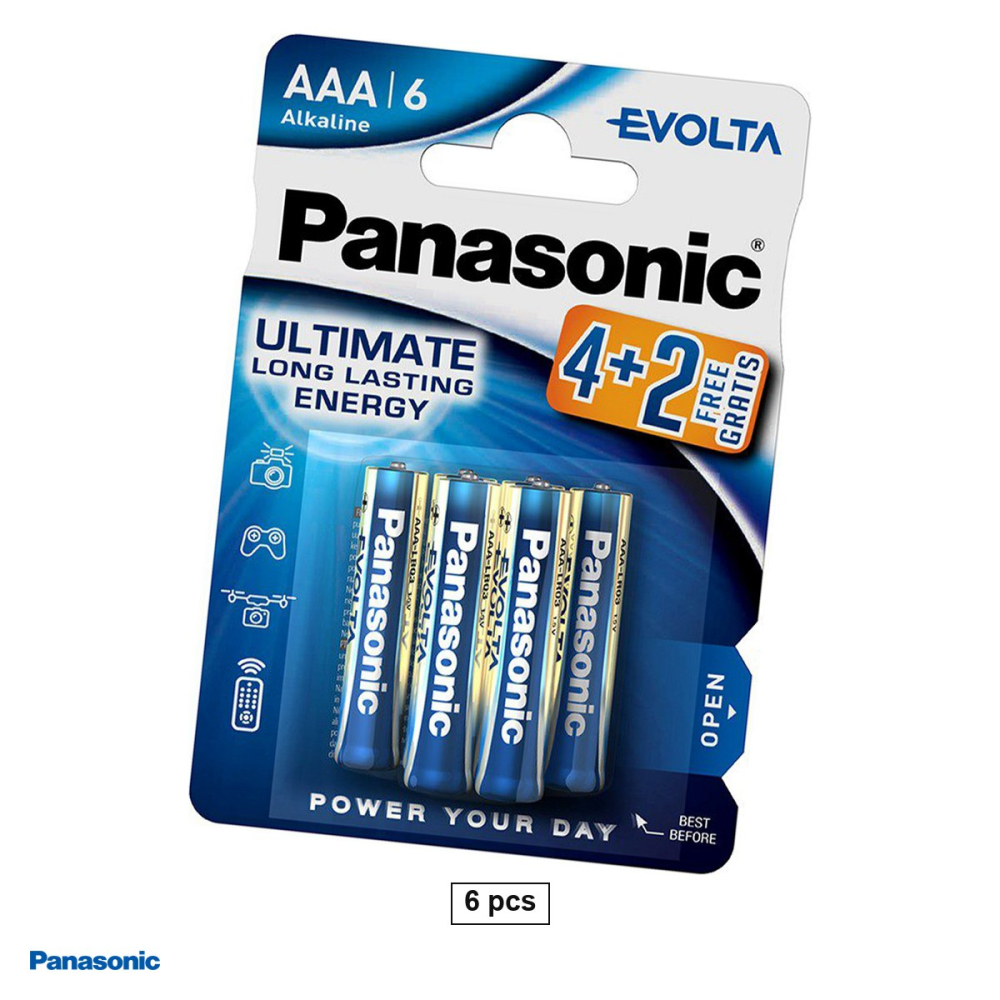 Set 6 baterii alcaline Panasonic Evolta AAA LR03, 1.5 V, 10.5 x 44.5 mm, in blister [1]