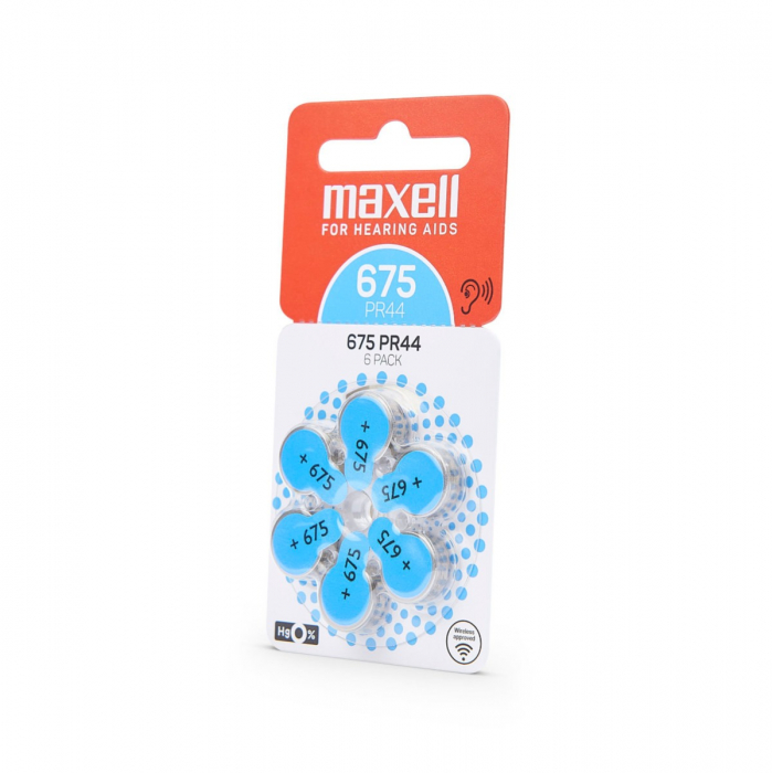 Set 6 baterii auditive PR44 ( 675 ) P675, Zinc Air, Maxell, albastru, 1.45V, blister 6 bucati [3]