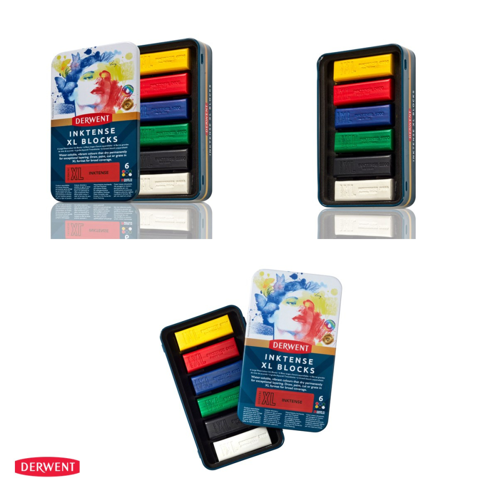 Set 6 batoane carbune solubil Derwent Inktense XL, culori diverse, in cutie metalica [4]
