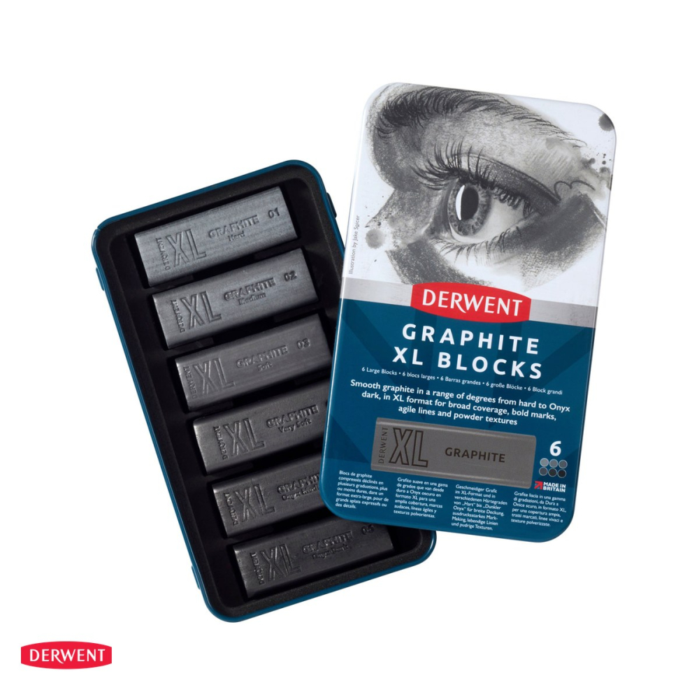 Set 6 batoane carbune solubil Derwent Inktense XL, grafit, in cutie metalica [5]