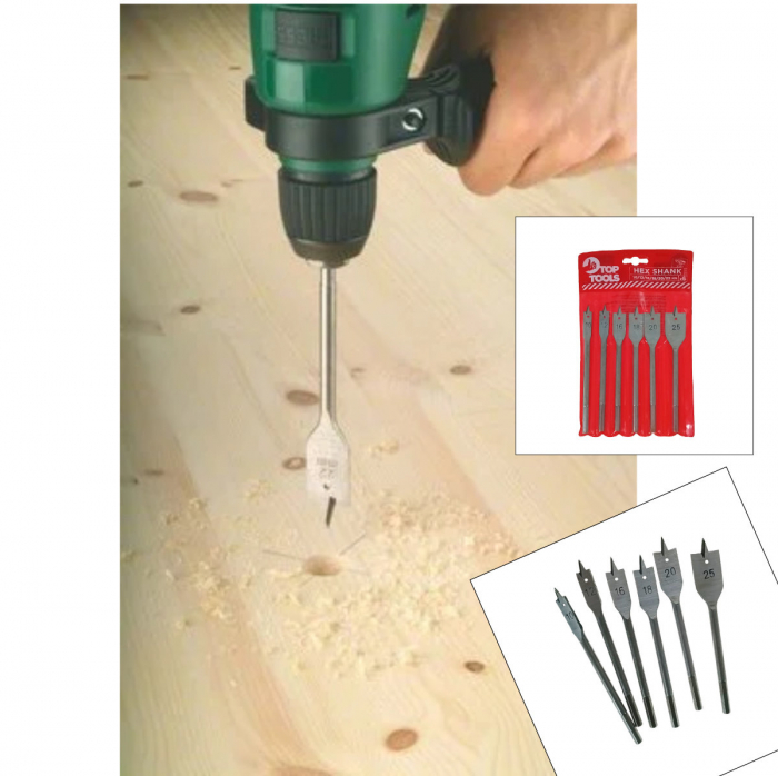 Set 6 burghie plate pentru lemn, Top Tools 60H860, 10/12/16/18/20/25mm, gri [5]