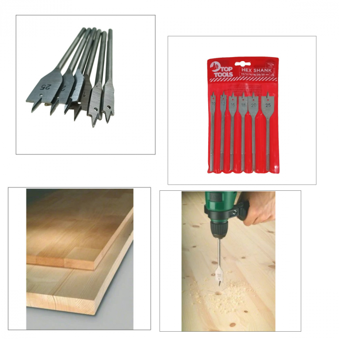 Set 6 burghie plate pentru lemn, Top Tools 60H860, 10/12/16/18/20/25mm, gri [4]