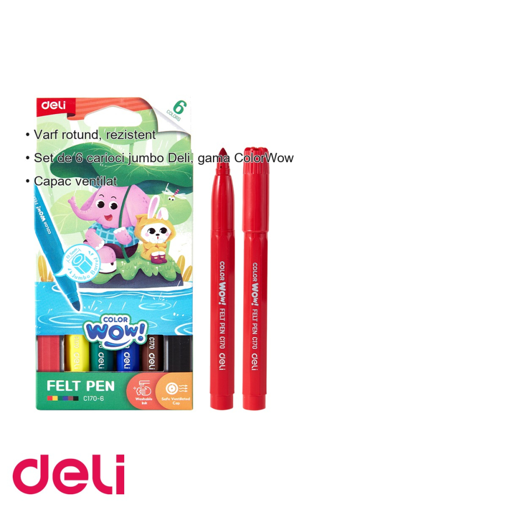 Set 6 carioci jumbo Deli ColorWow, cerneala lavabila, varf rotund, pentru copii [3]