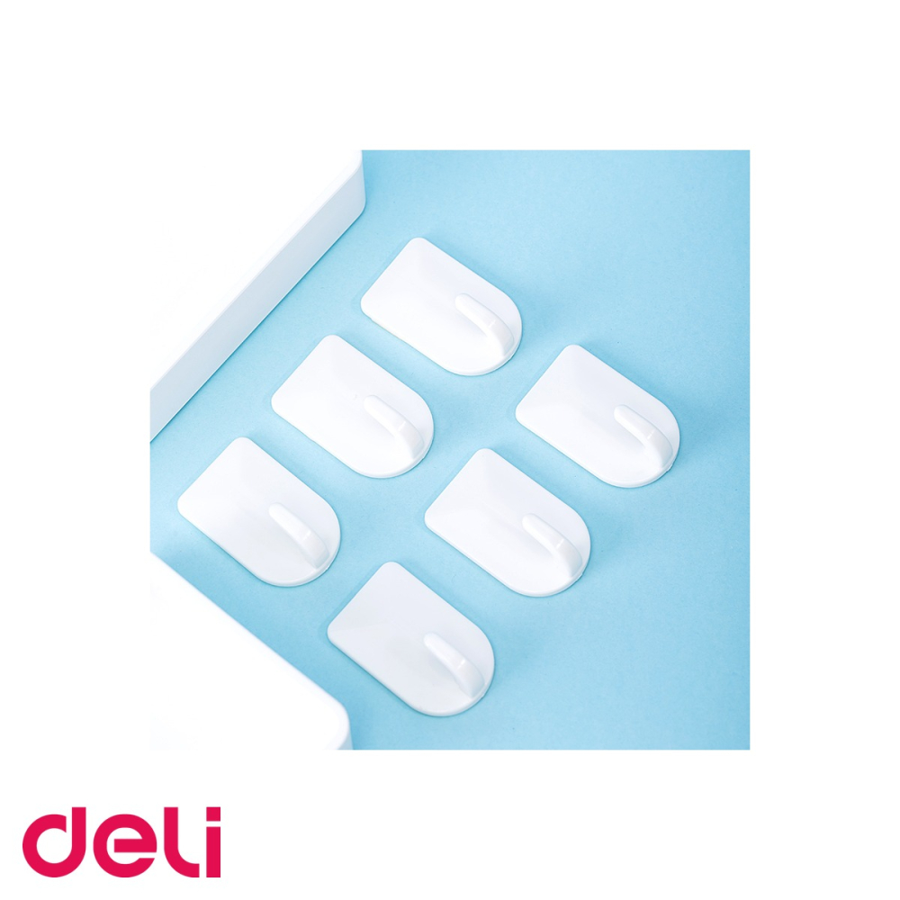 Set 6 carlige adezive Deli, capacitate 1 kg, albe, pentru organizare usoara la birou sau acasa [5]