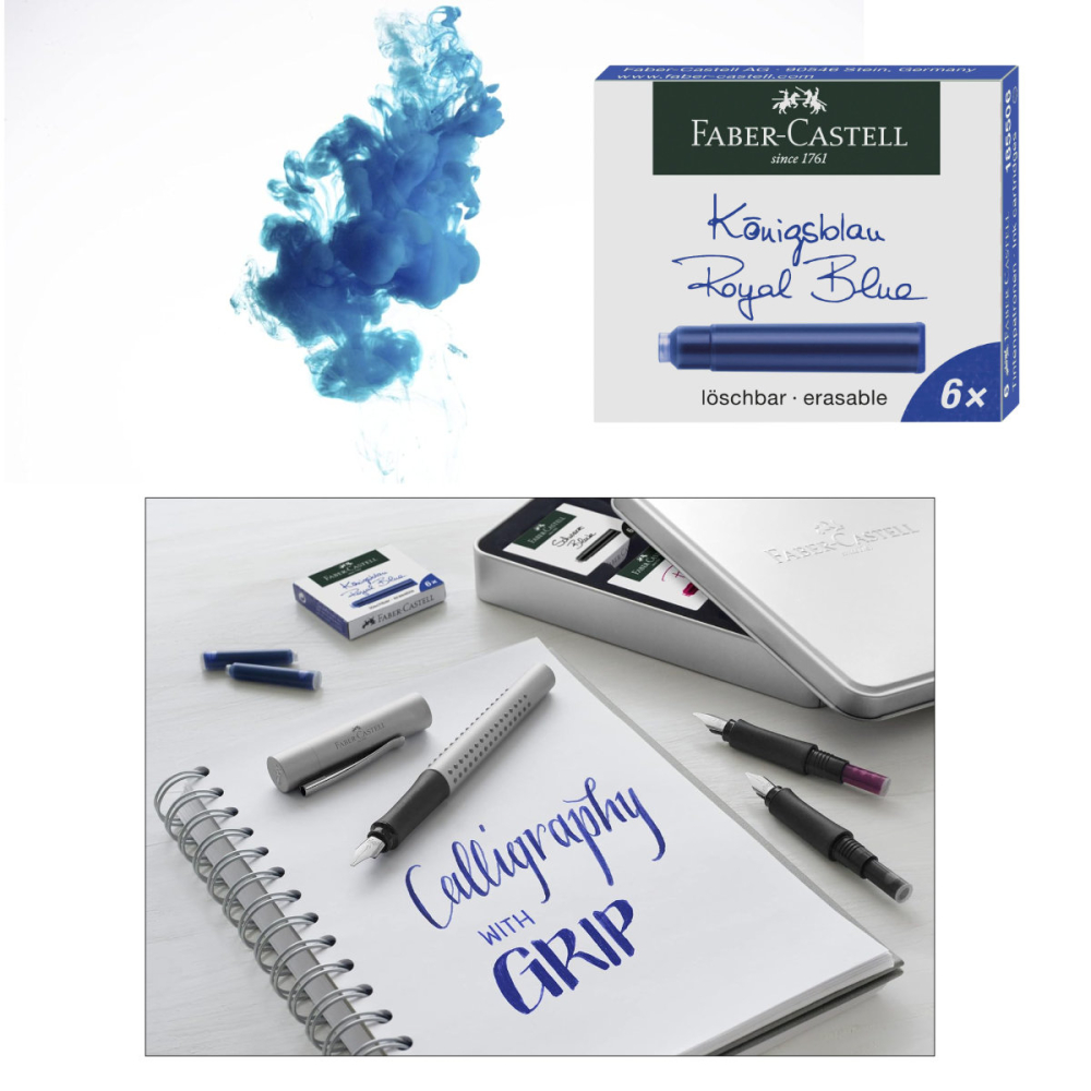 Set 6 Cartuse Cerneala Albastra Royal pentru Stilou, Care Poate fi Stearsa, Faber-Castell, Pentru Reincarcare Rapida la Scoala si Birou [3]