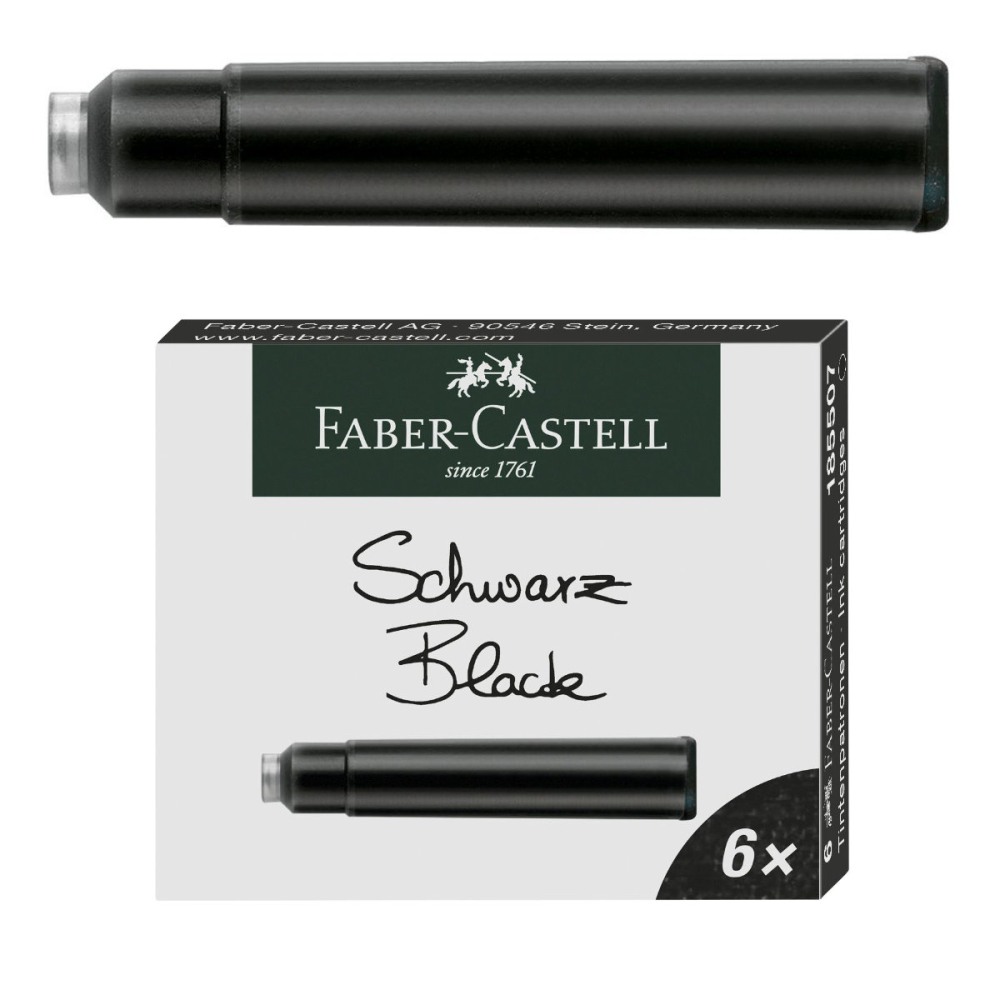 Set 6 Cartuse Cerneala Neagra Intensa pentru Stilou, Care Poate fi Stearsa, Faber-Castell, Pentru Documente si Uz Zilnic, Standard International [4]