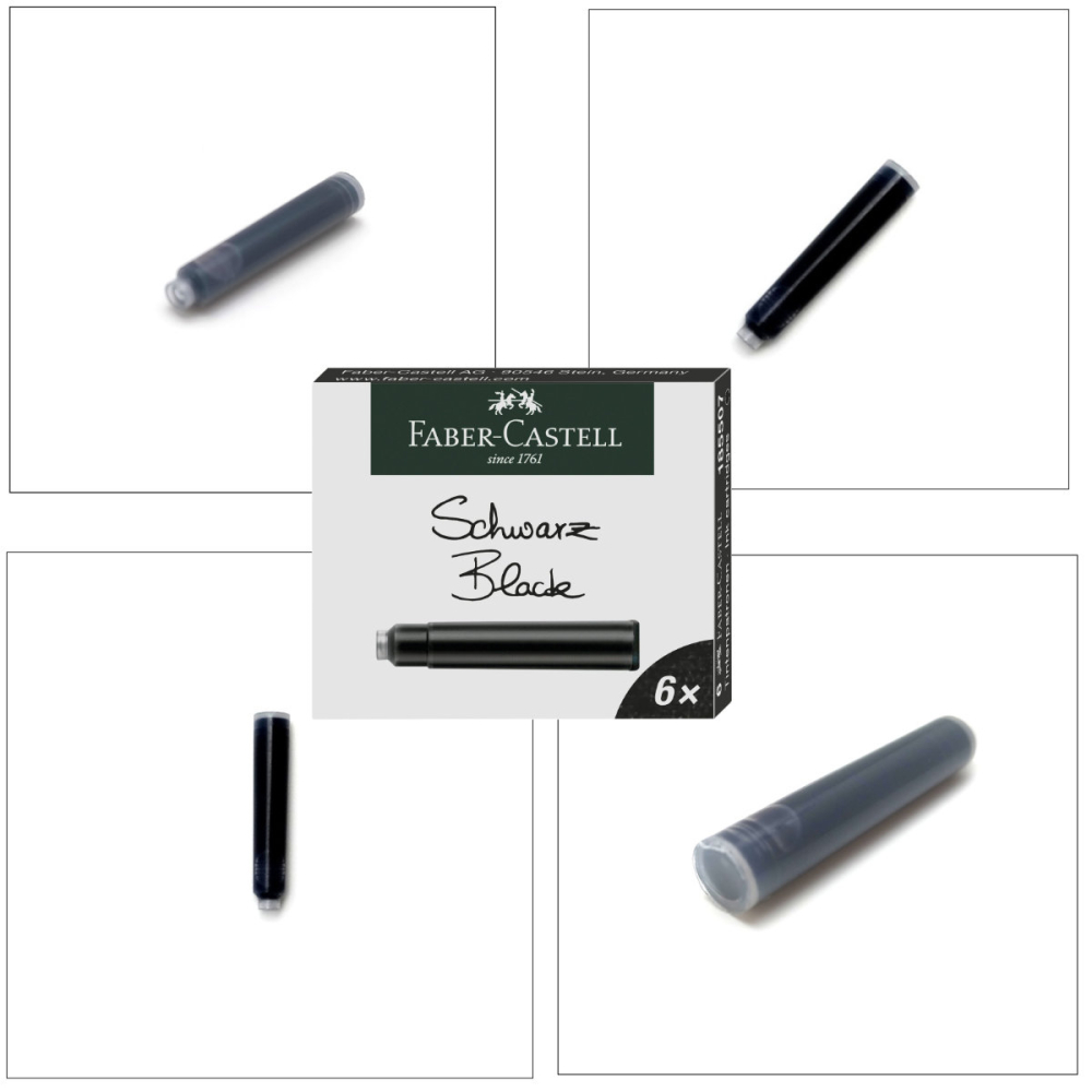 Set 6 Cartuse Cerneala Neagra Intensa pentru Stilou, Care Poate fi Stearsa, Faber-Castell, Pentru Documente si Uz Zilnic, Standard International [2]