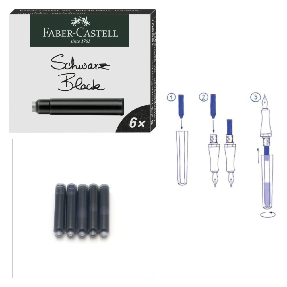Set 6 Cartuse Cerneala Neagra Intensa pentru Stilou, Care Poate fi Stearsa, Faber-Castell, Pentru Documente si Uz Zilnic, Standard International [5]