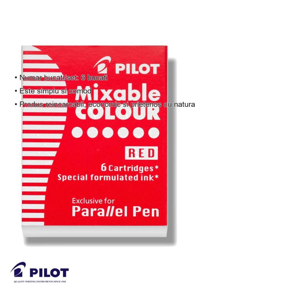 Set 6 cartuse cerneala rosie Pilot, compatibile Parallel Pen, reincarcare comoda si economica [3]