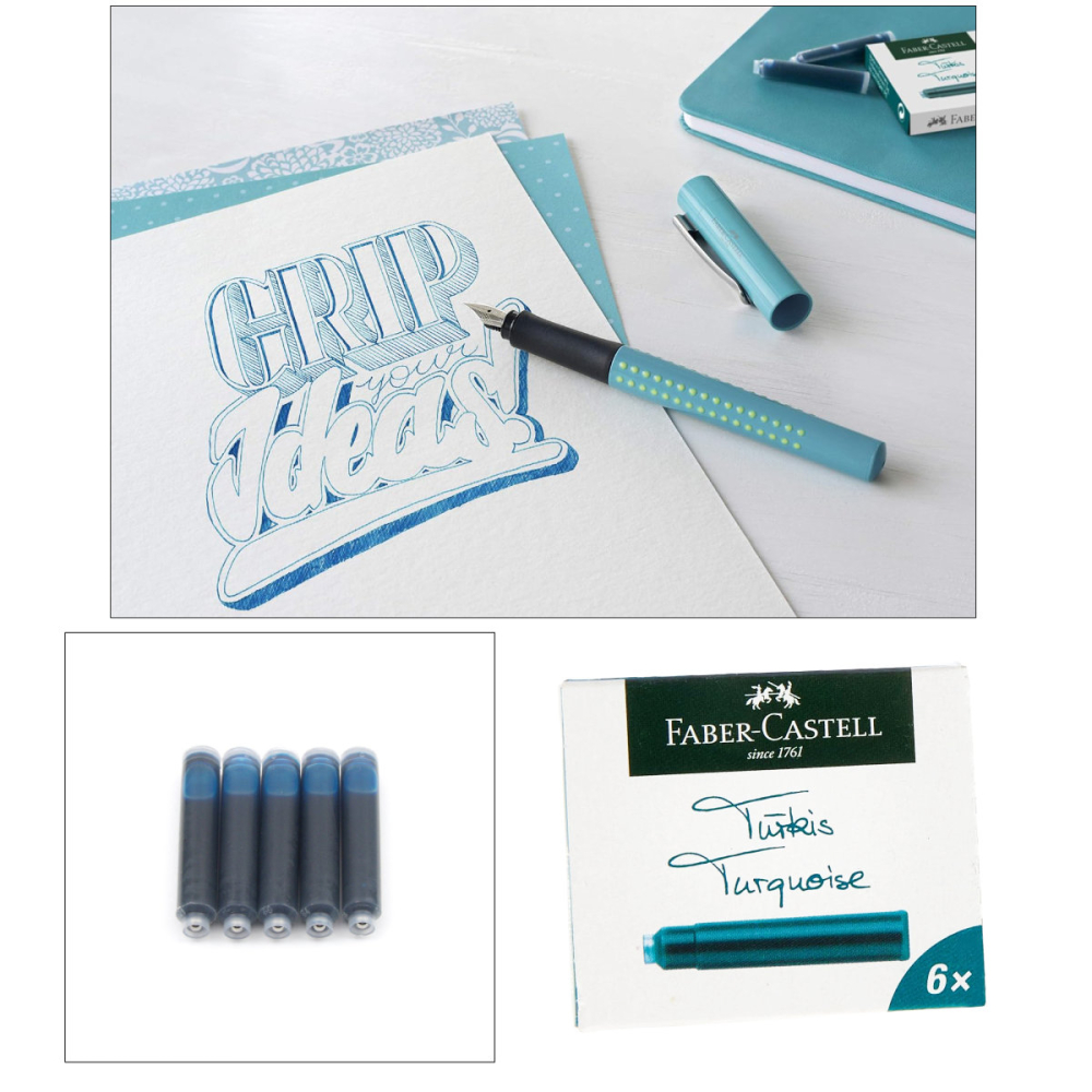 Set 6 Cartuse Cerneala Turcoaz Vibrant pentru Stilou, Care Poate fi Stearsa, Faber-Castell, Pentru Creativitate si Evidentiere, Standard International [4]