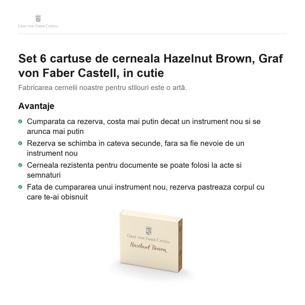 Set 6 cartuse de cerneala Hazelnut Brown, Graf von Faber Castell, in cutie [2]
