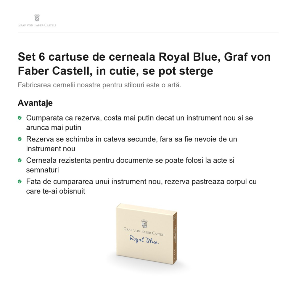Set 6 cartuse de cerneala Royal Blue, Graf von Faber Castell, in cutie, se pot sterge [2]