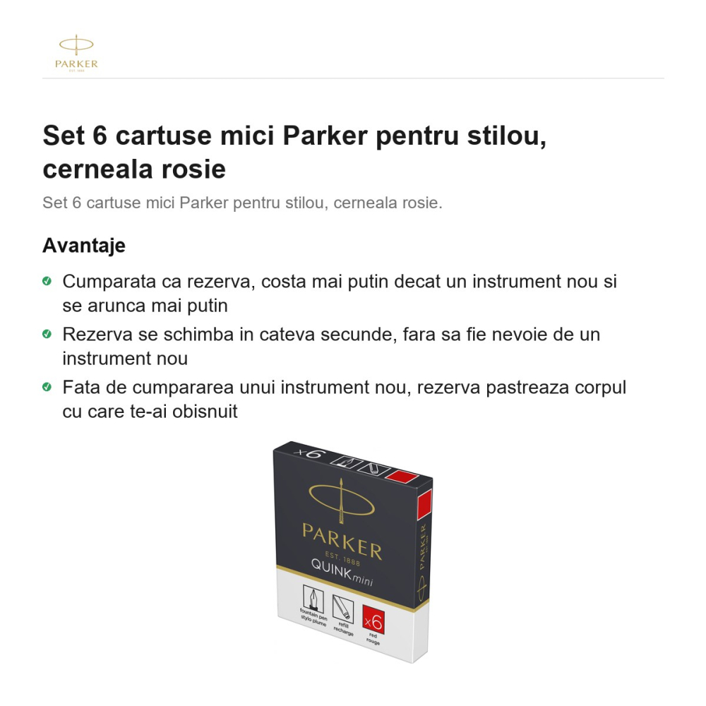 Set 6 cartuse mici Parker pentru stilou, cerneala rosie [2]