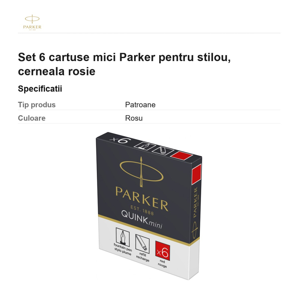 Set 6 cartuse mici Parker pentru stilou, cerneala rosie [3]