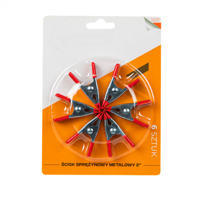Set 6 cleme cu arc metalice pentru fixare, 41305, 52mm, cu protectie de cauciuc pe maner si suprafata de prindere, argintiu cu rosu [5]