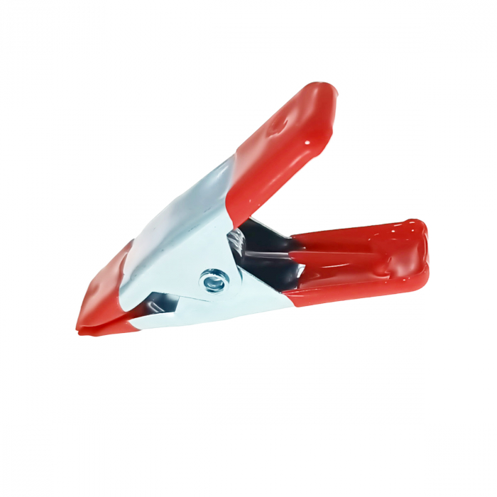Set 6 cleme cu arc metalice pentru fixare, 41305, 52mm, cu protectie de cauciuc pe maner si suprafata de prindere, argintiu cu rosu [3]
