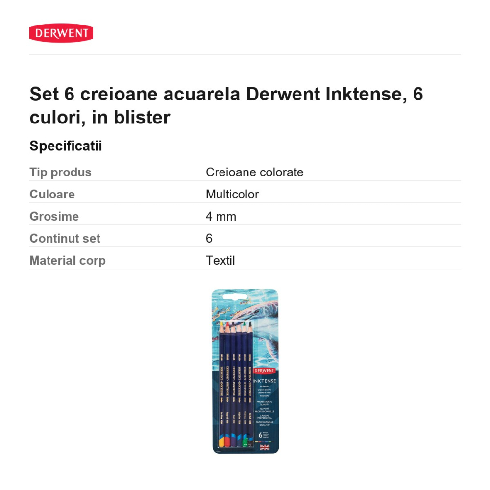 Set 6 creioane acuarela Derwent Inktense, 6 culori, in blister [3]