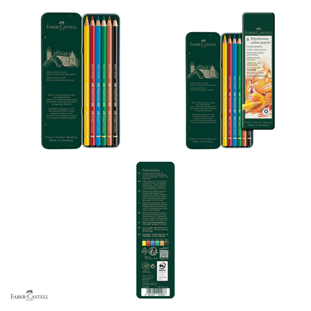 Set 6 creioane colorate Faber-Castell Polychromos, 6 culori, in cutie metalica [4]