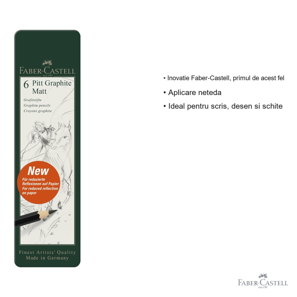 Set 6 creioane grafit mat Pitt Faber-Castell, ultra-mat, fara reflexii, pentru desen si schite [3]