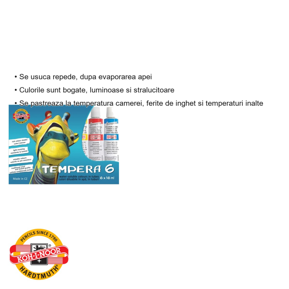 Set 6 culori tempera Koh-I-Noor, tuburi 16 ml, culori vii pentru desen si pictura scolara [3]