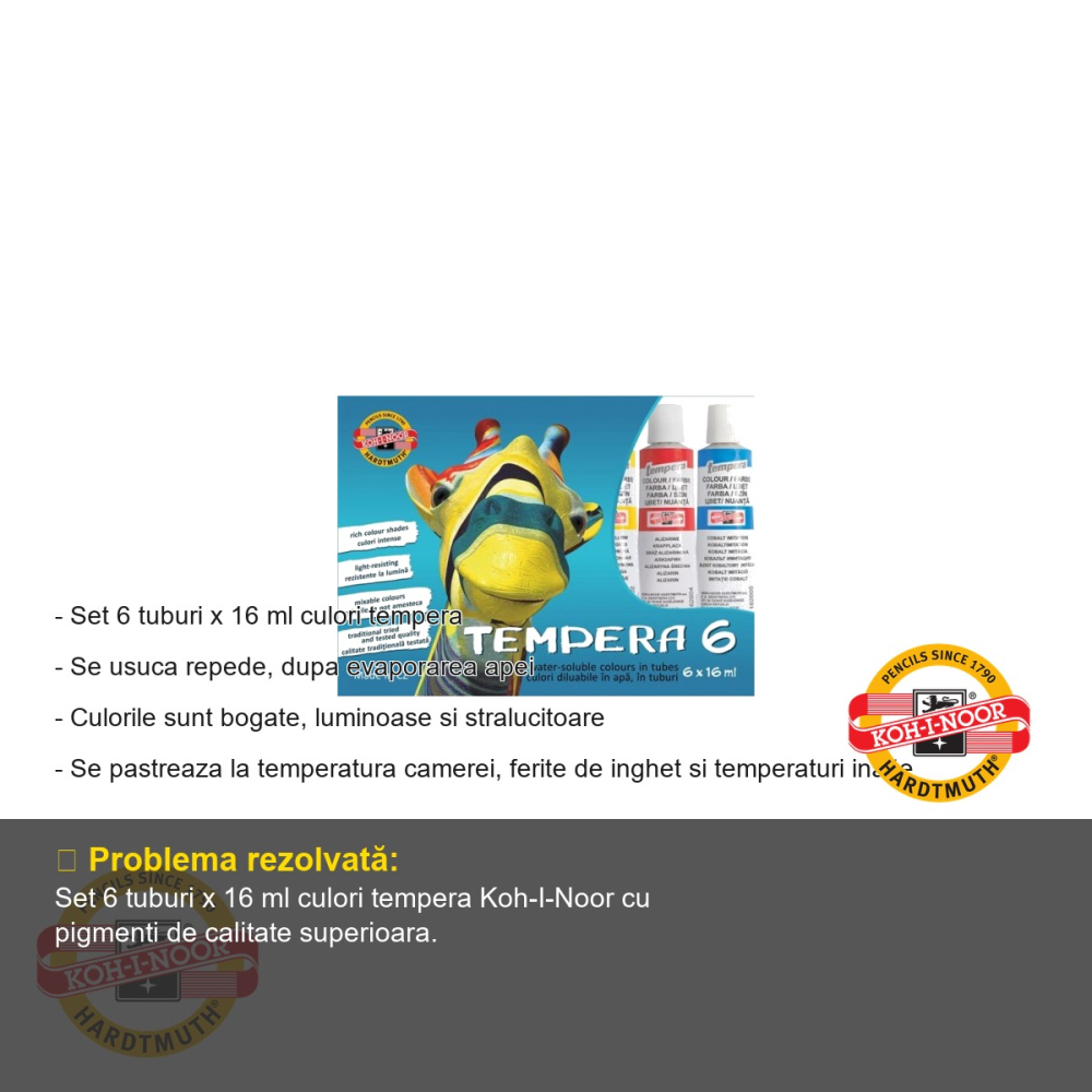 Set 6 culori tempera Koh-I-Noor, tuburi 16 ml, culori vii pentru desen si pictura scolara [2]