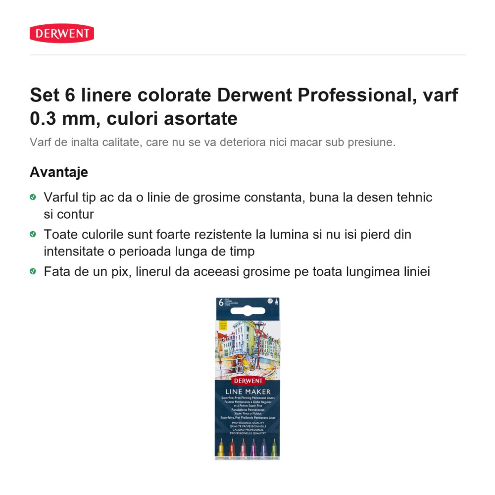 Set 6 linere colorate Derwent Professional, varf 0.3 mm, culori asortate [2]