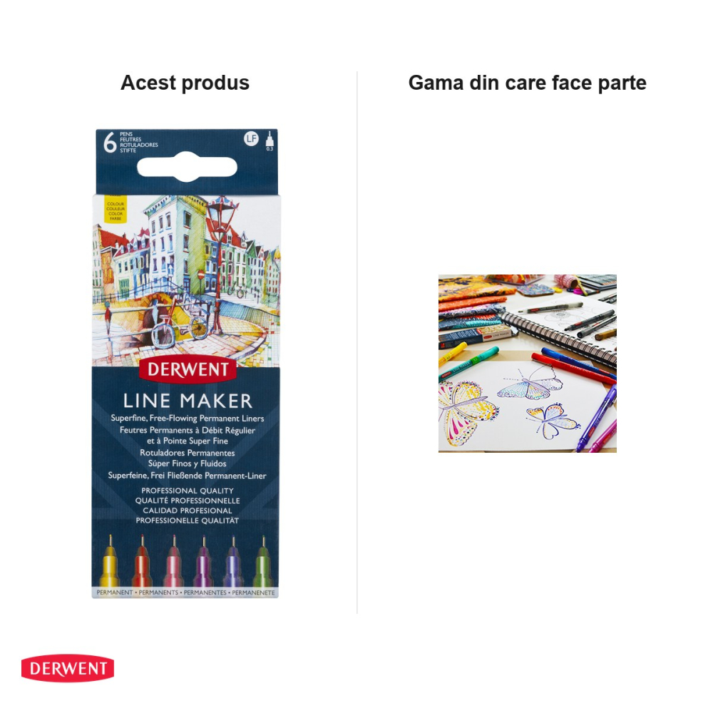 Set 6 linere colorate Derwent Professional, varf 0.3 mm, culori asortate [5]