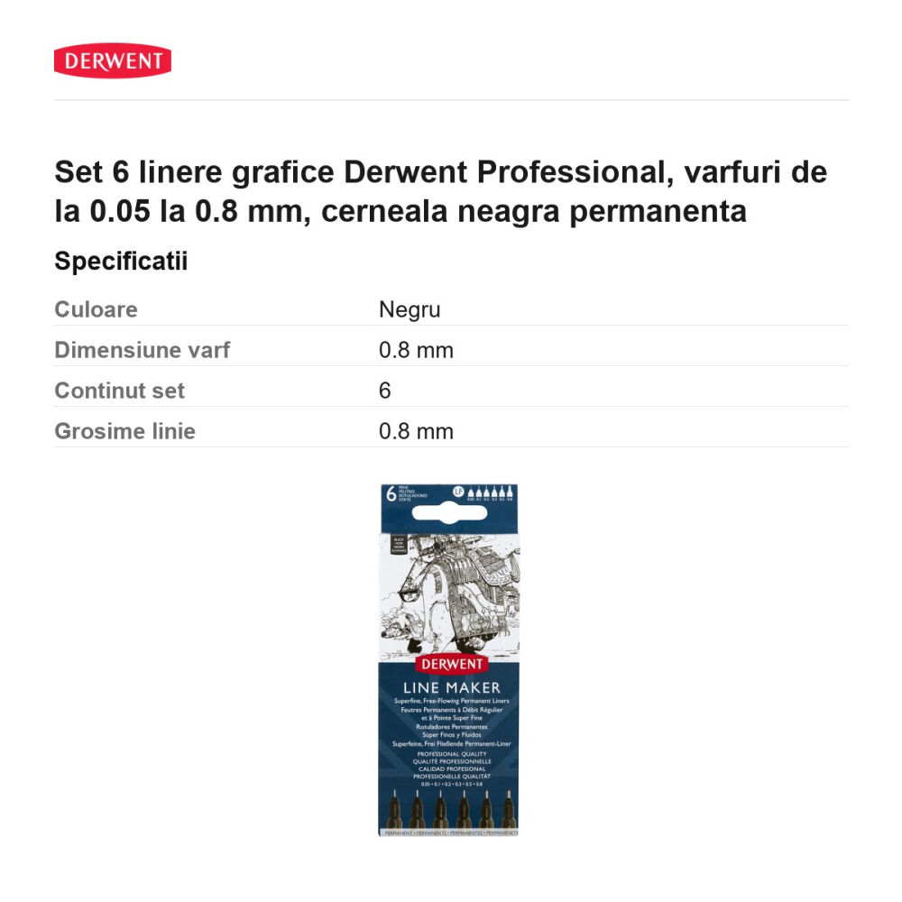 Set 6 linere grafice Derwent Professional, varfuri de la 0.05 la 0.8 mm, cerneala neagra permanenta [3]