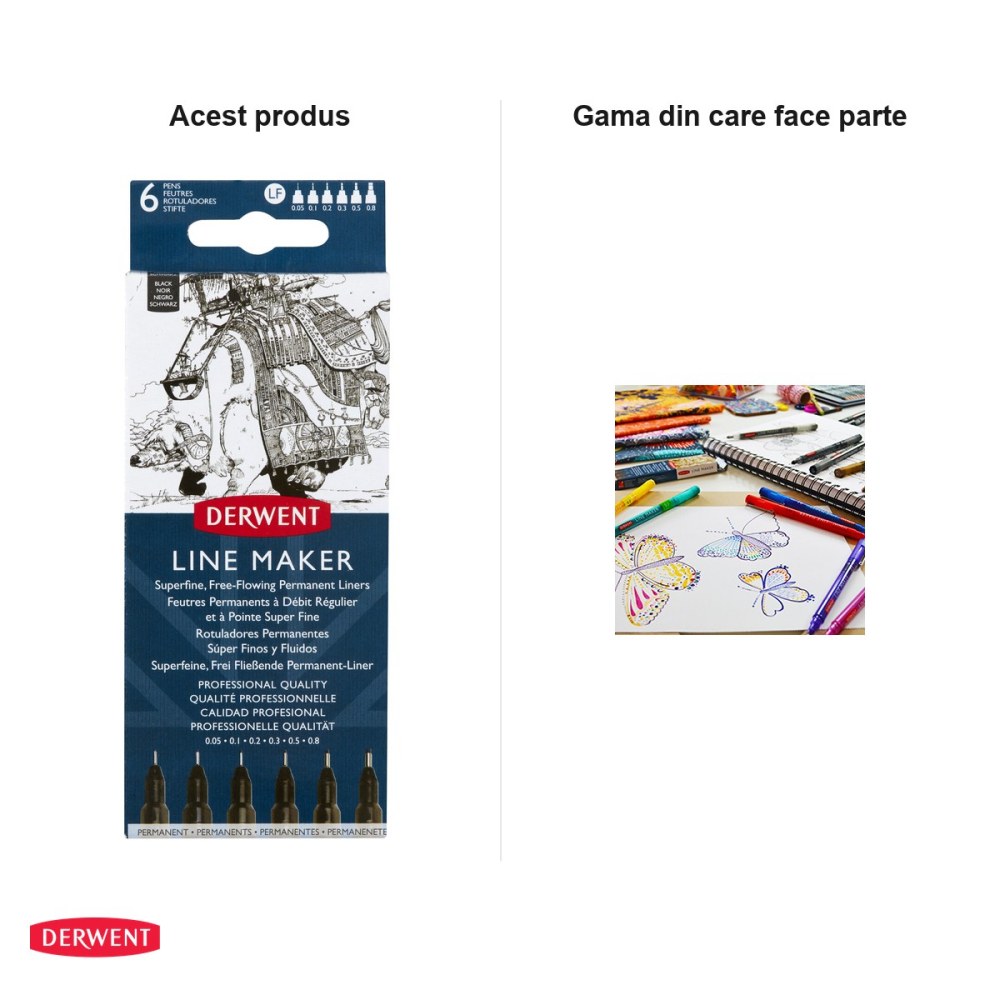 Set 6 linere grafice Derwent Professional, varfuri de la 0.05 la 0.8 mm, cerneala neagra permanenta [5]