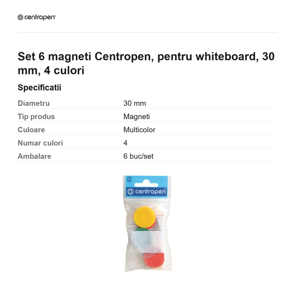 Set 6 magneti Centropen, pentru whiteboard, 30 mm, 4 culori [3]