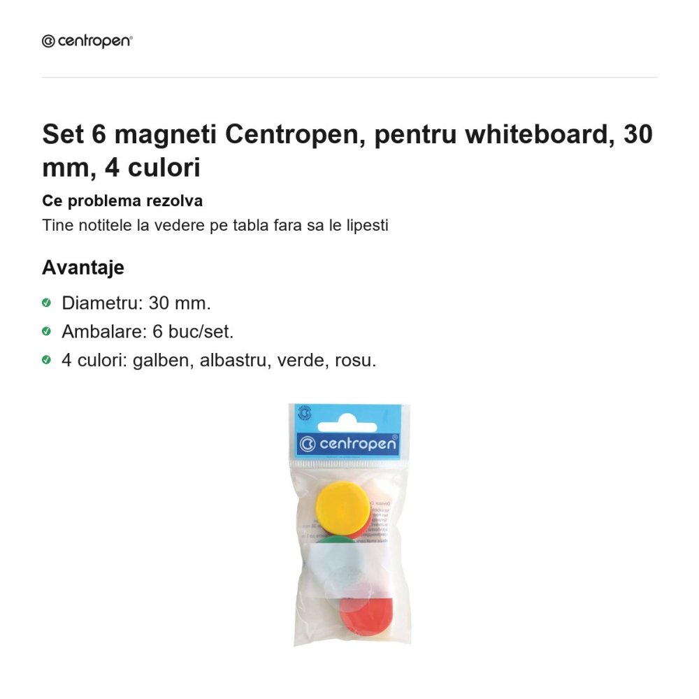 Set 6 magneti Centropen, pentru whiteboard, 30 mm, 4 culori [2]