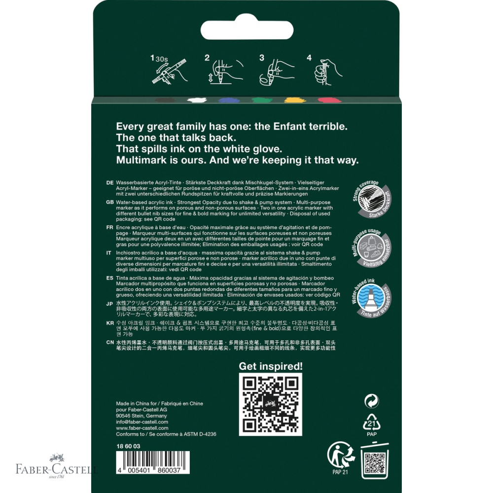 Set 6 markere acrilice Faber-Castell Multimark, varf dublu, culori de baza, pentru multiple suprafete [4]