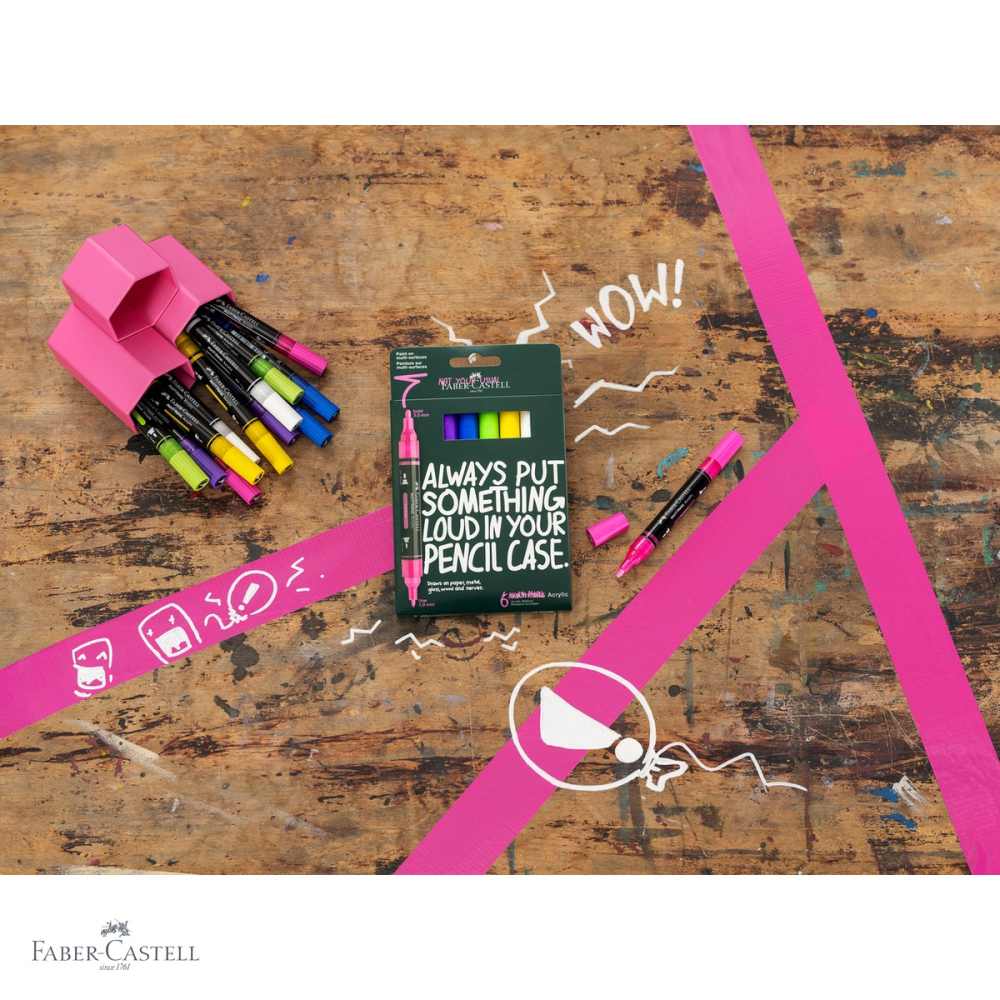 Set 6 markere acrilice Faber-Castell Multimark, varf dublu, culori intense, pentru multiple suprafete [4]